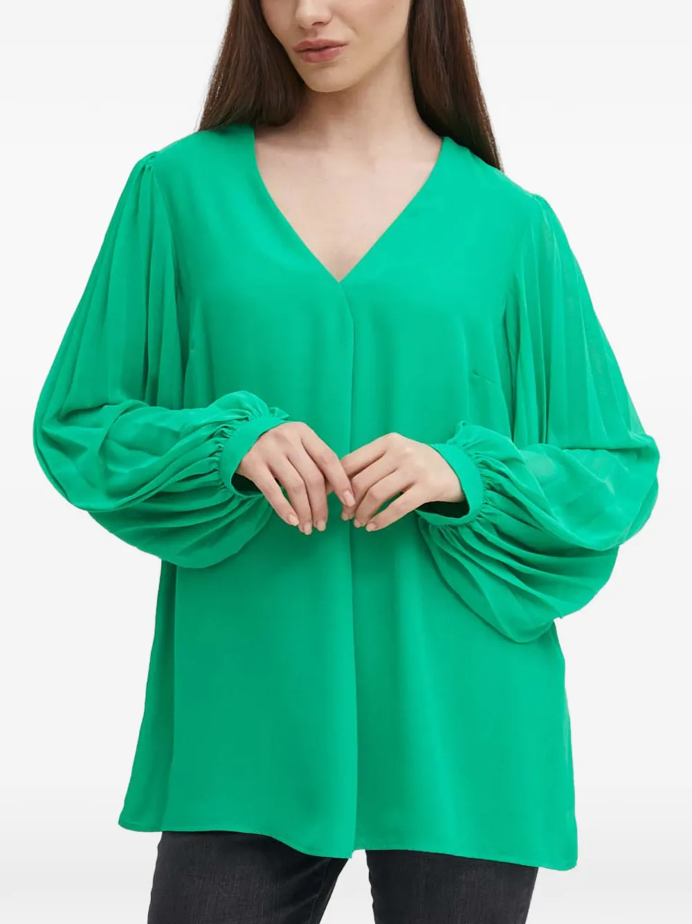Joseph Ribkoff pleated V-neck blouse - Verde