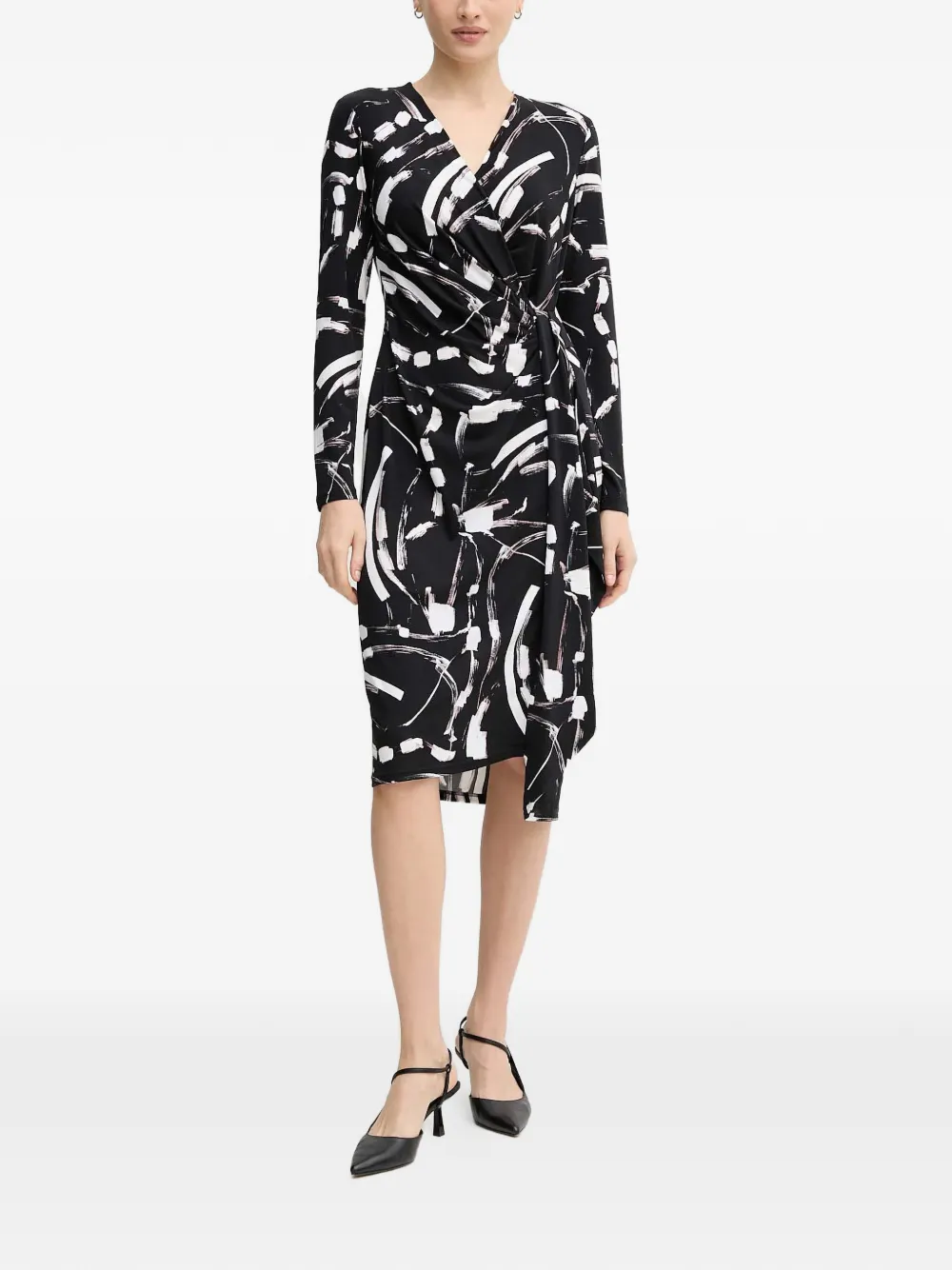 Joseph Ribkoff graphic-print V-neck midi dress - Zwart