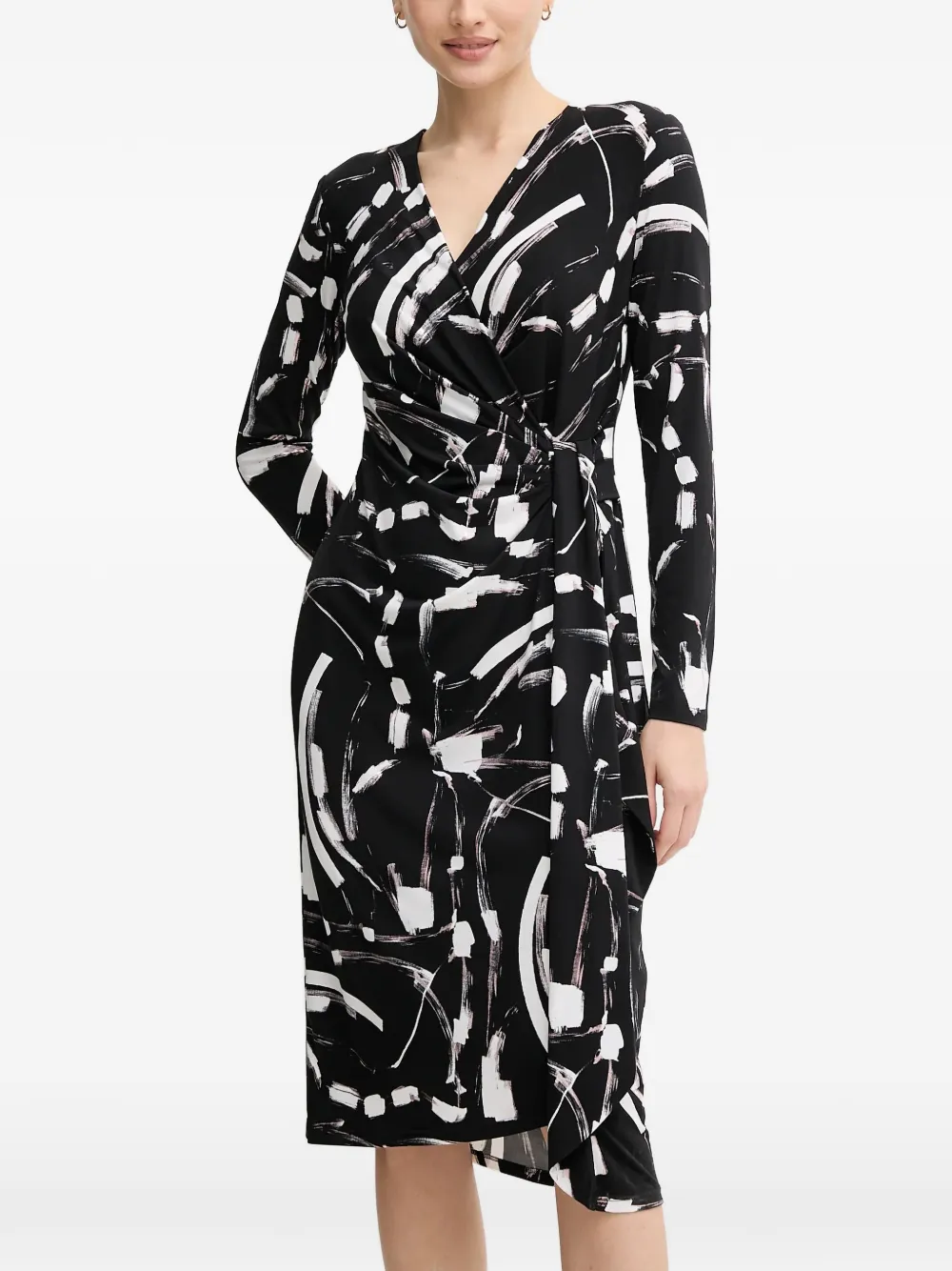 Joseph Ribkoff graphic-print V-neck midi dress - Black