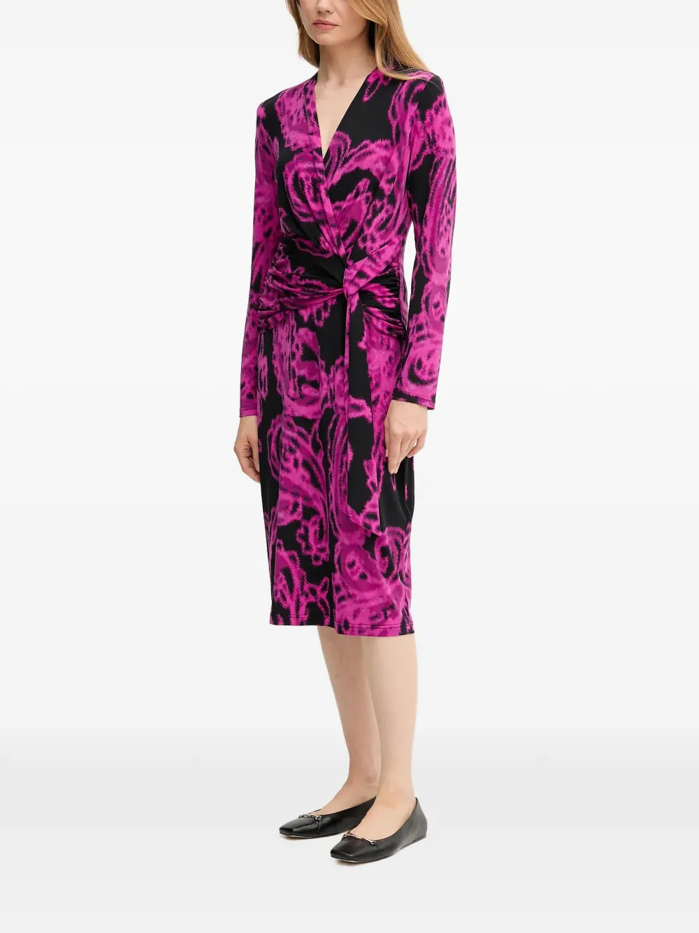 Tie Paisley-Print Midi Dress