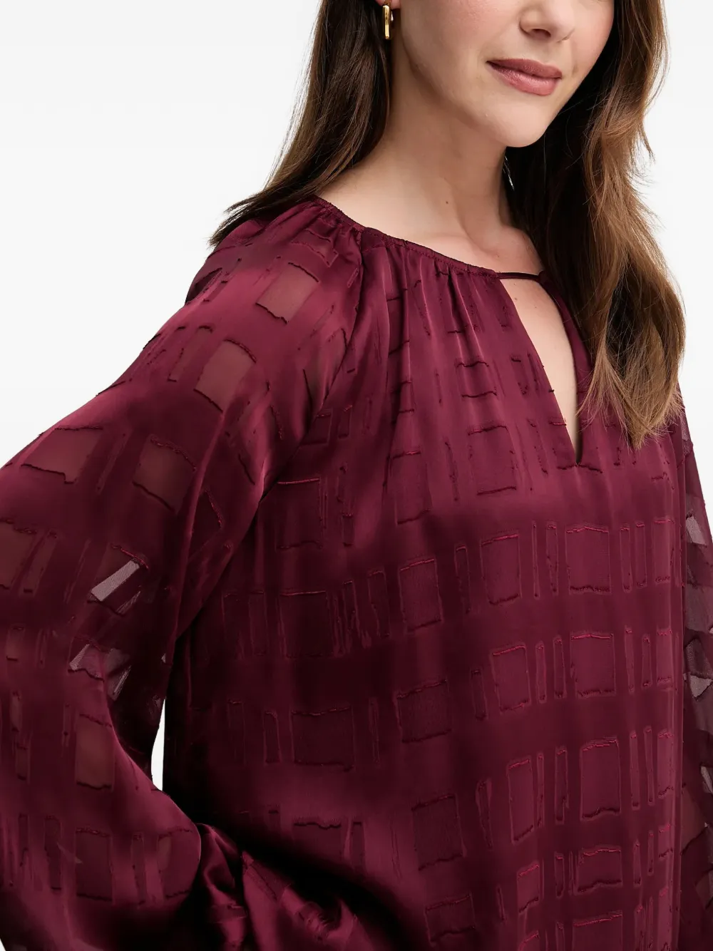 Long-Sleeved Keyhole Blouse