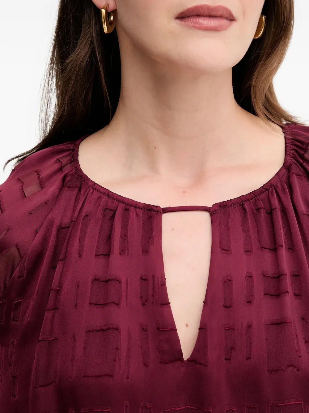 Long-Sleeved Keyhole Blouse