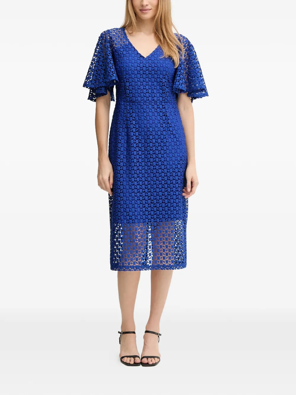 Joseph Ribkoff V-neck lace midi dress - Blauw