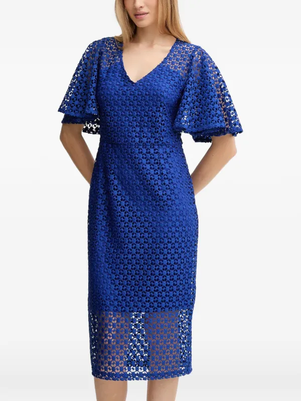 Joseph Ribkoff V-neck Lace Midi Dress | Blue | FARFETCH