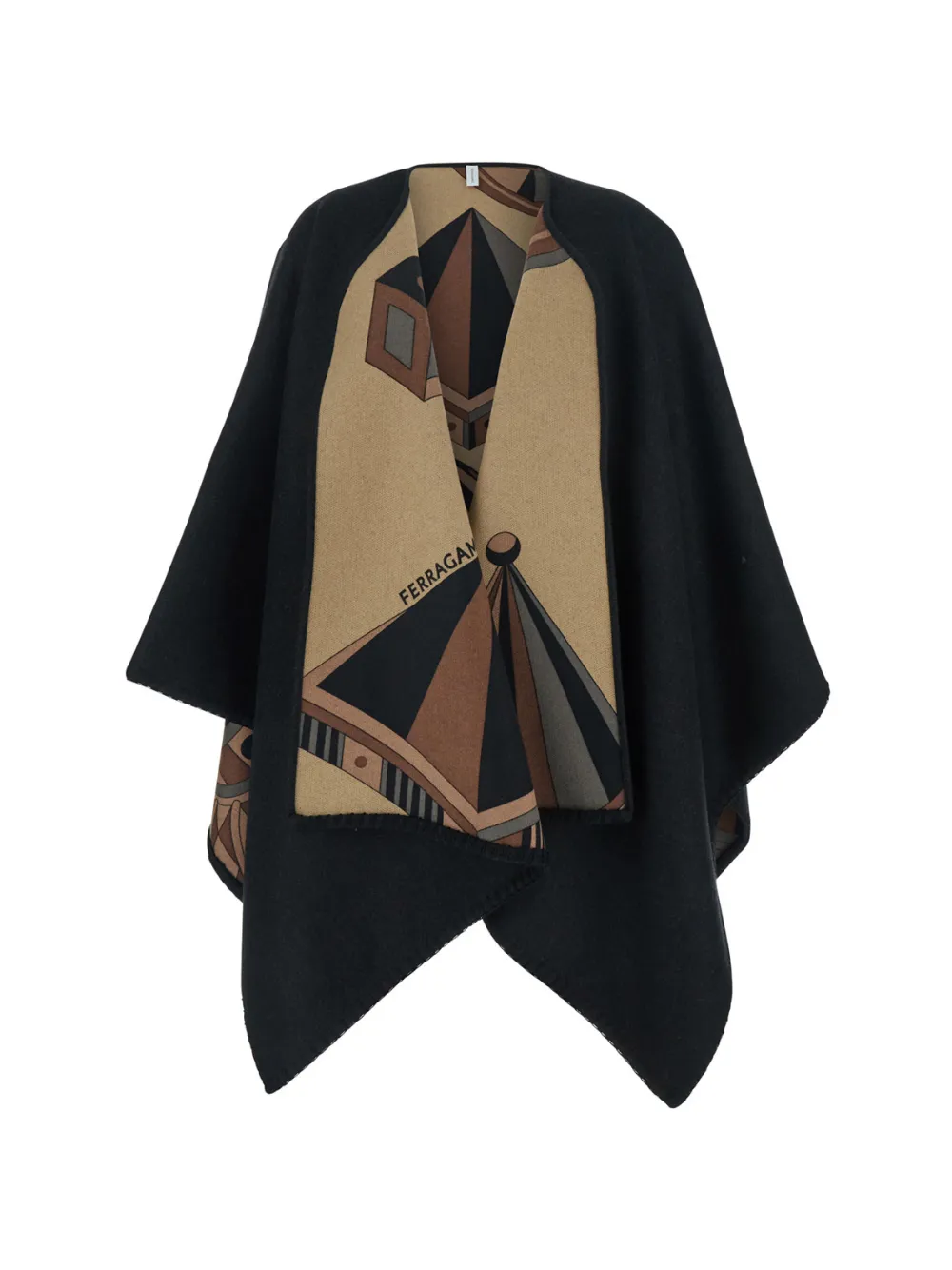 Ferragamo geometric-print cape - Schwarz