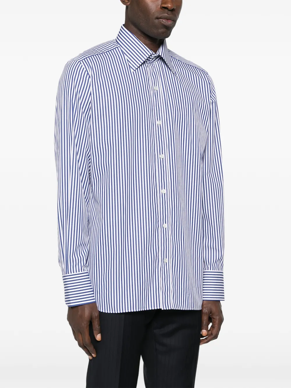 TOM FORD Gestreept overhemd met knoopsluiting Blauw