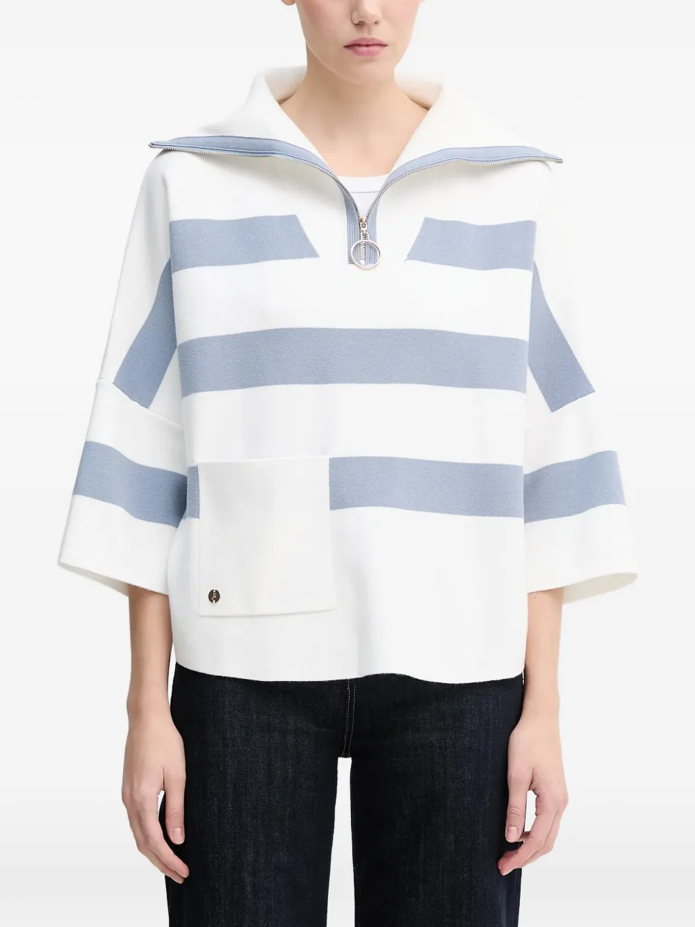Joseph Ribkoff striped zip-up sweater | White | Image 1