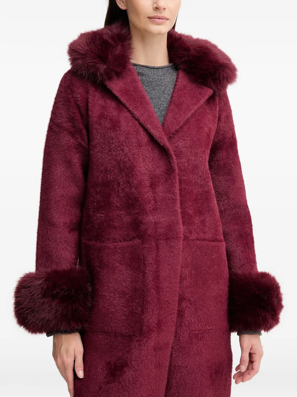  Joseph Ribkoff Faux-fur Trim Coat - Red 