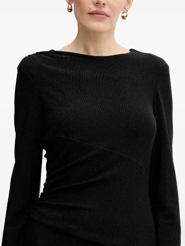 Joseph Ribkoff Long-sleeve Gathered Midi Dress - Black Joseph Ribkoff Long-sleeve Gathered Midi Dress - Black