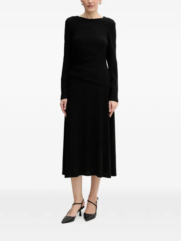 Joseph Ribkoff Long-sleeve Gathered Midi Dress - Black
