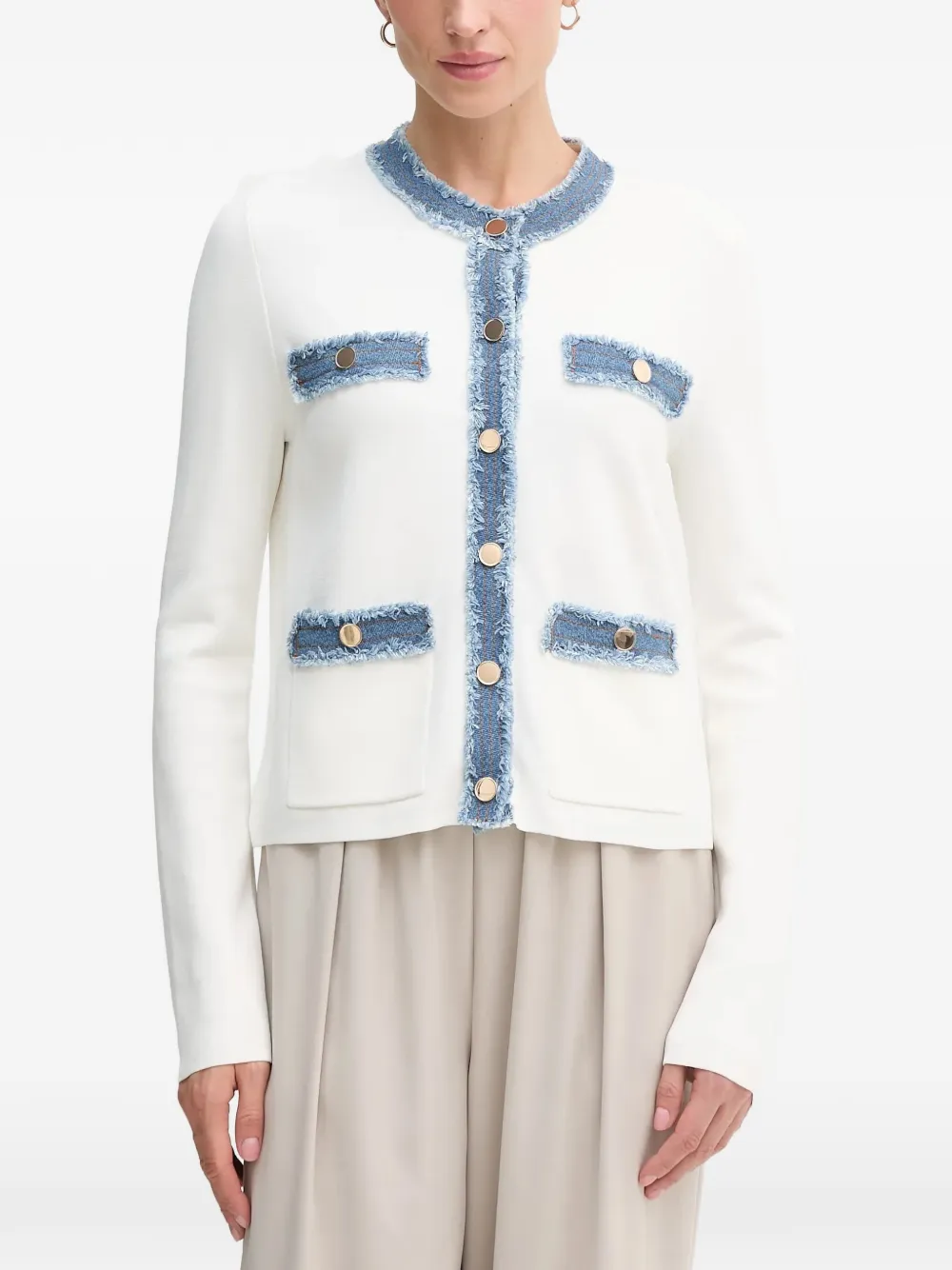 Joseph Ribkoff frayed-trim cardigan | White | Image 1
