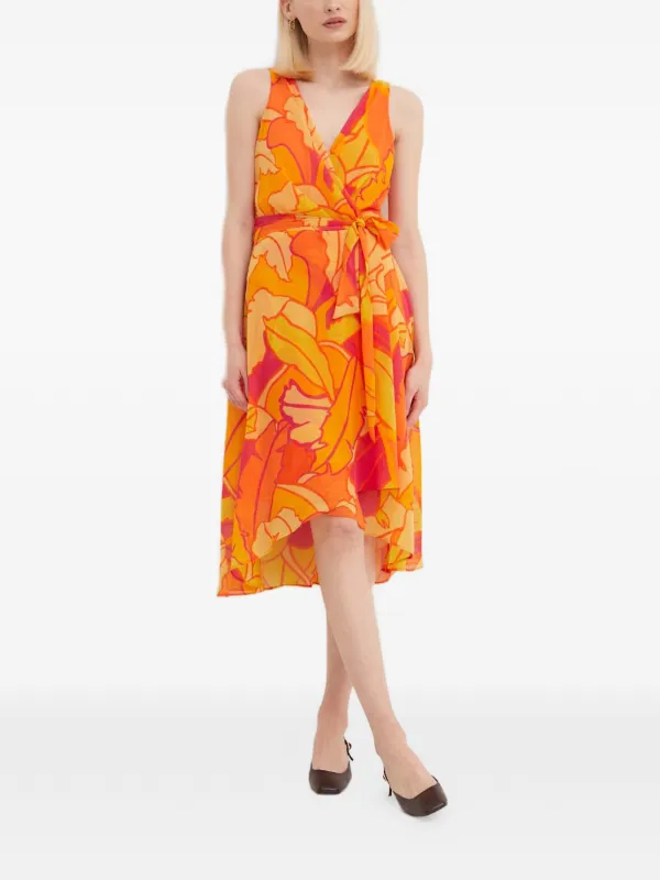 joseph orange dress Joseph Ribkoff Floral Print V-neck Dress | Orange