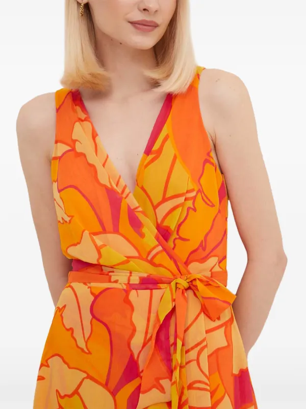 joseph ribkoff orange dress Joseph Ribkoff Floral Print V-neck Dress | Orange