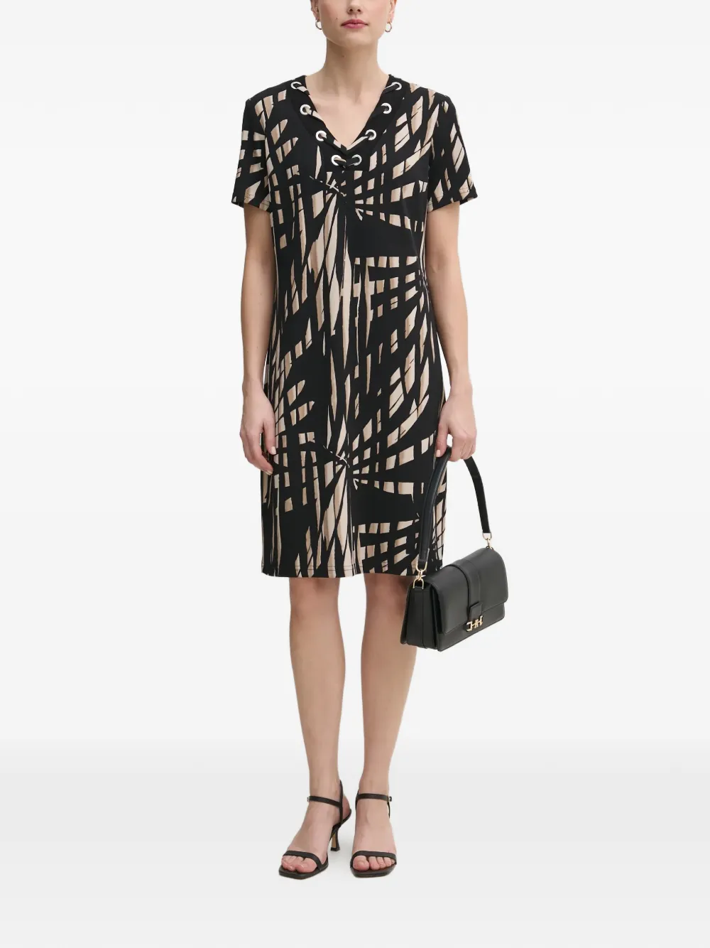 Joseph Ribkoff eyelet patterned V-neck dress - Zwart