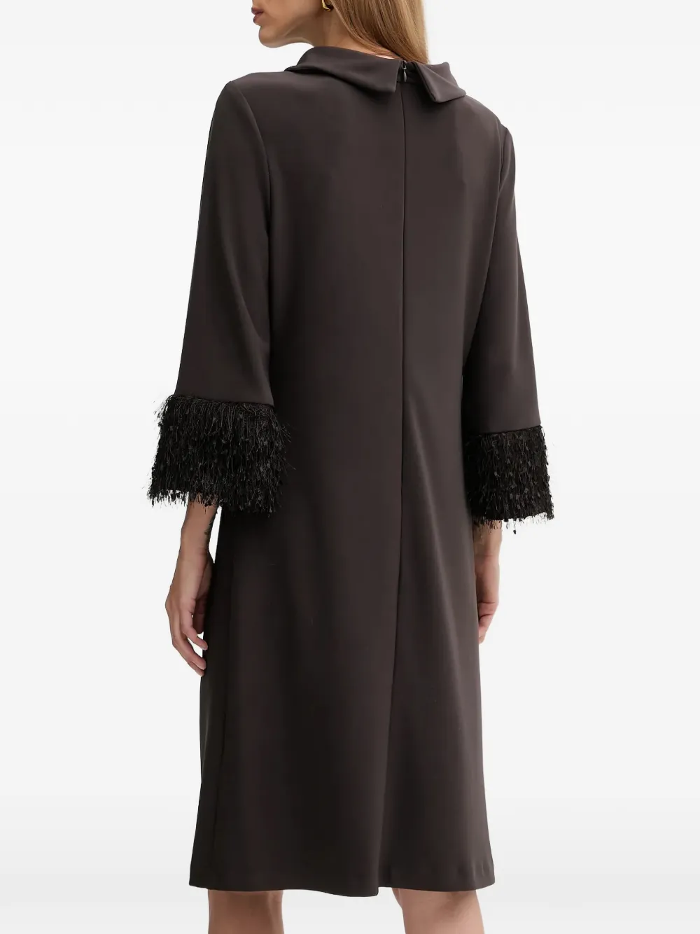 Joseph Ribkoff Midi-jurk met col en franje Bruin