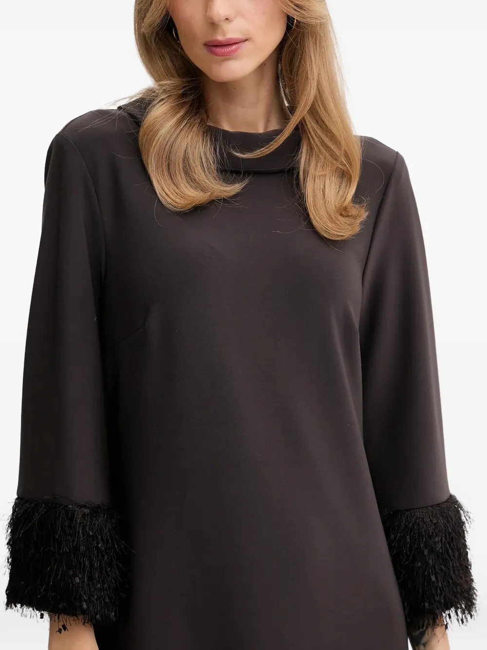 Joseph Ribkoff Midi-jurk met col en franje Bruin