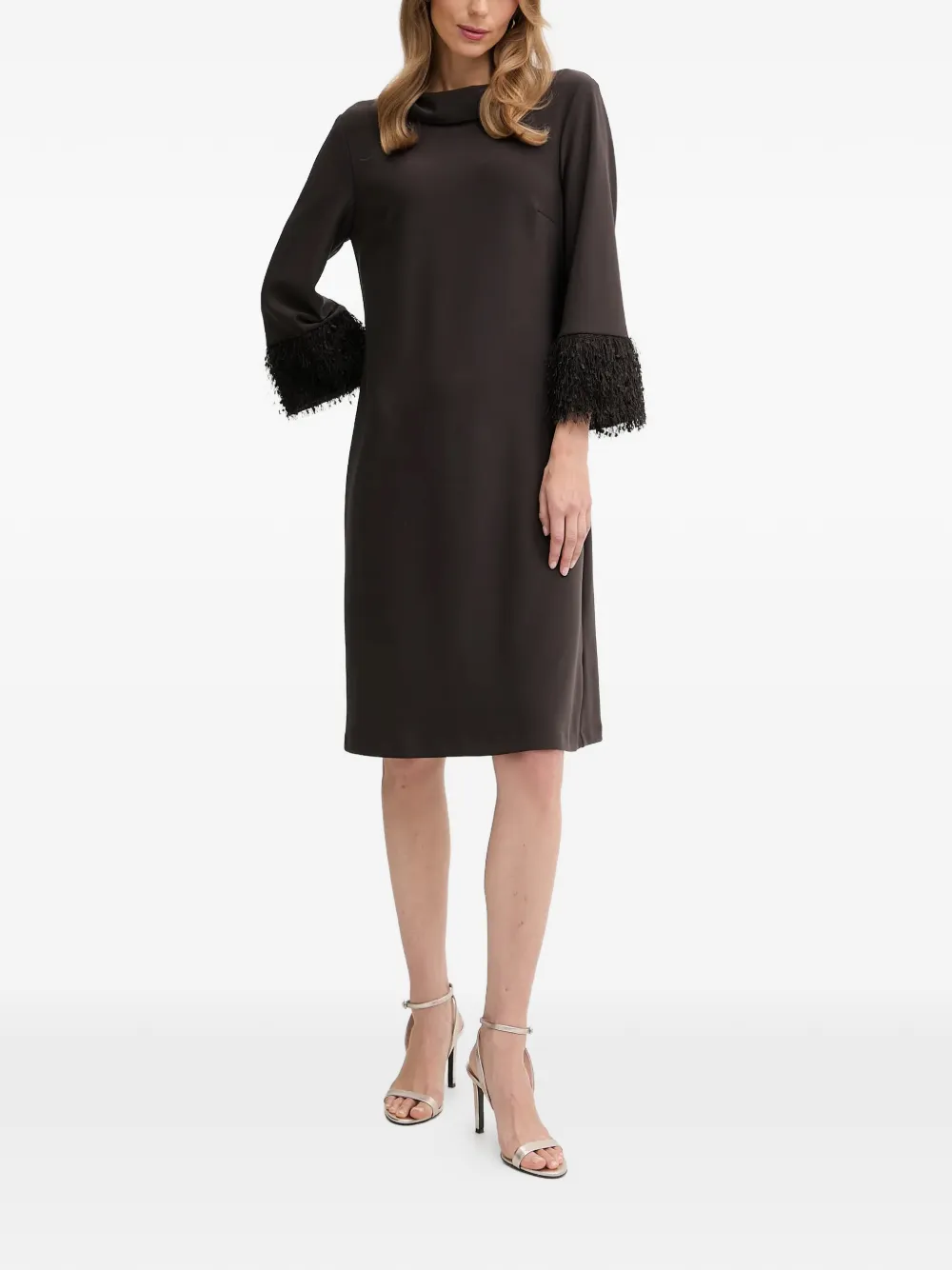 Joseph Ribkoff cowl-neck fringed midi dress - Bruin