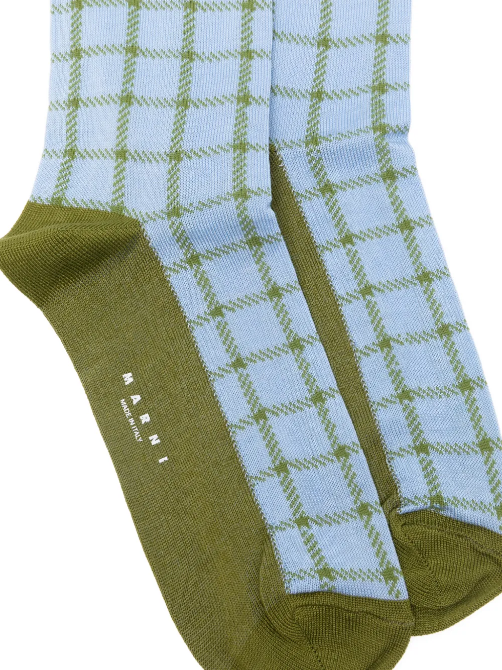  Marni Calcetines A Cuadros Con Logo - Azul 