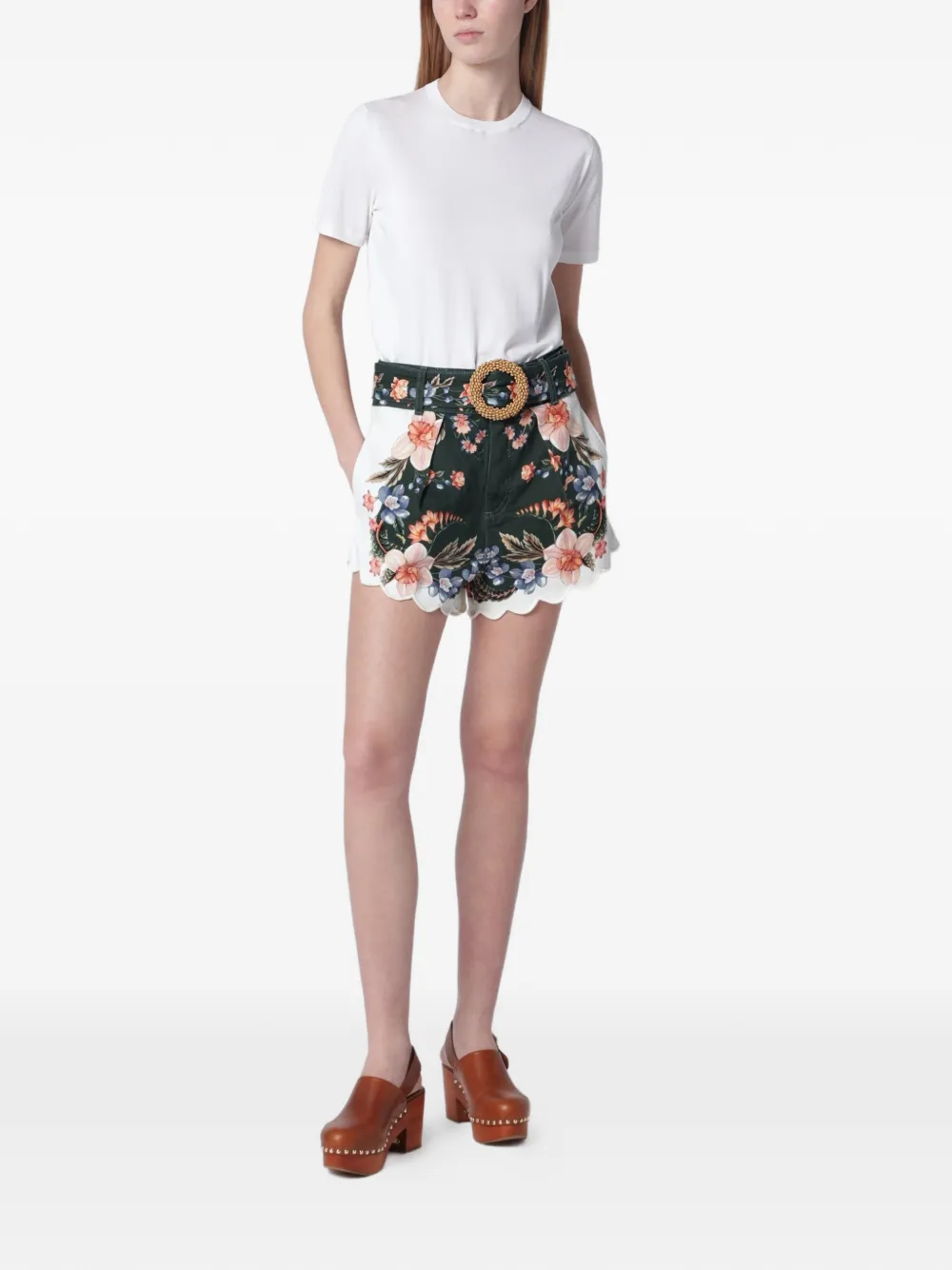 FARM Rio Shorts met kralen ceintuur en bloemenprint Groen