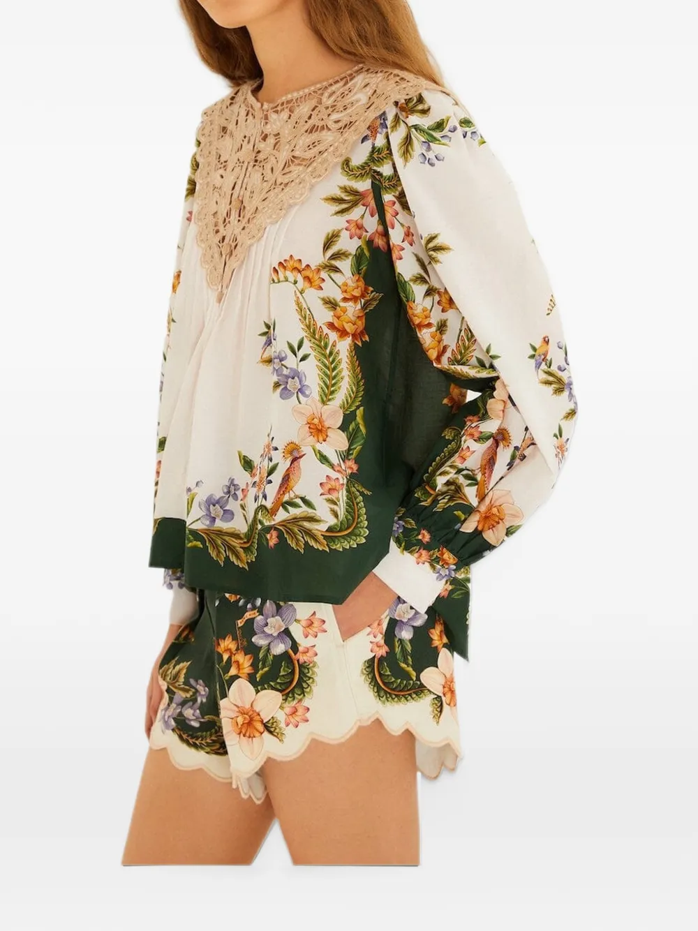 FARM Rio Shorts met kralen ceintuur en bloemenprint Groen