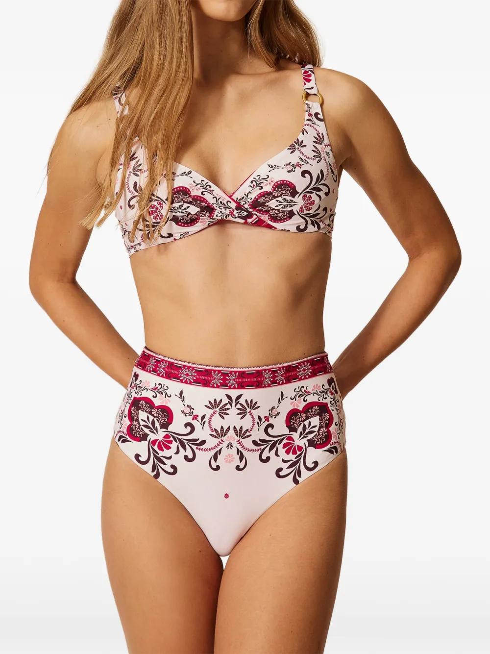 TWINSET High-waist bikinislip met foulard-print Roze