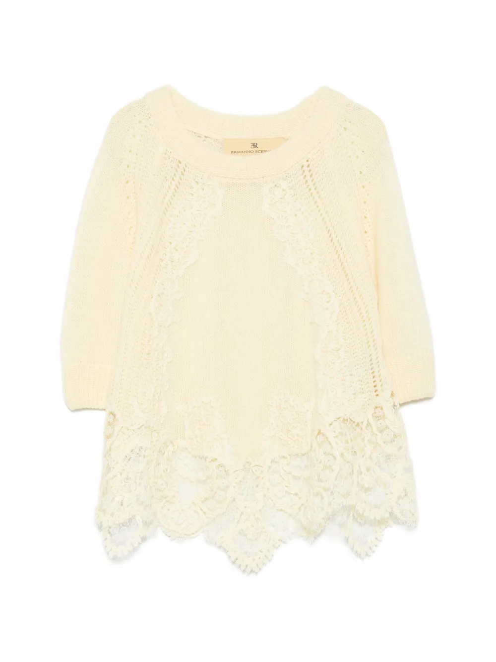 Ermanno Scervino lace-trim short-sleeve sweater - Yellow