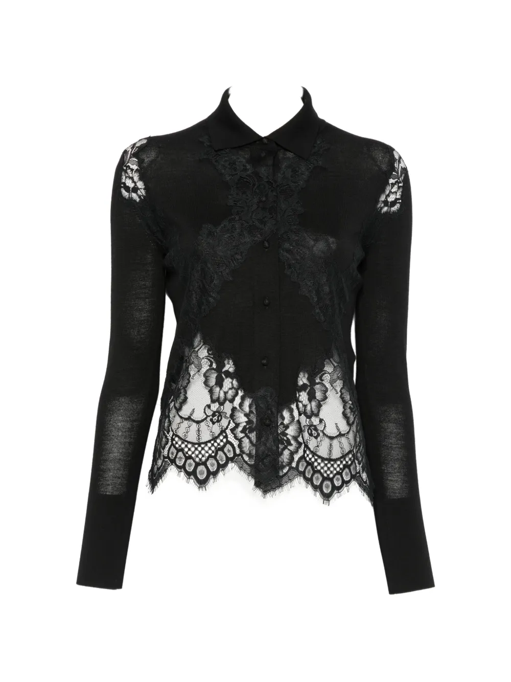Ermanno Scervino lace-panelled button-up cardigan - Schwarz