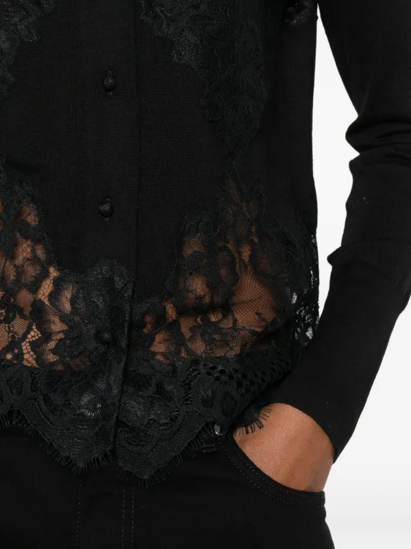 Ermanno Scervino lace-panelled button-up Cardigan | Black | FARFETCH