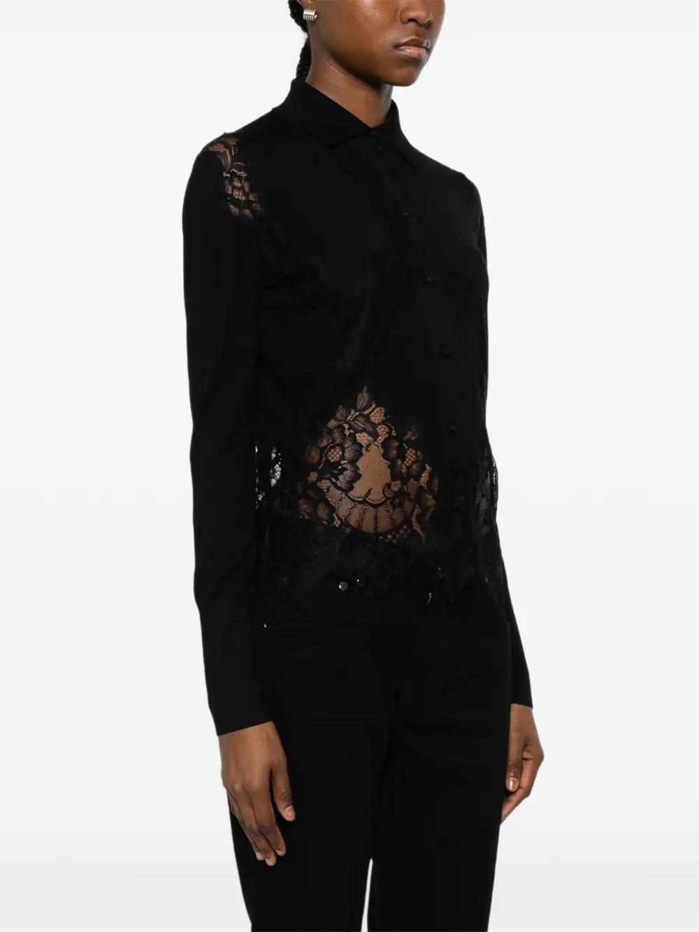Ermanno Scervino Button-up vest met kanten vlakken Zwart