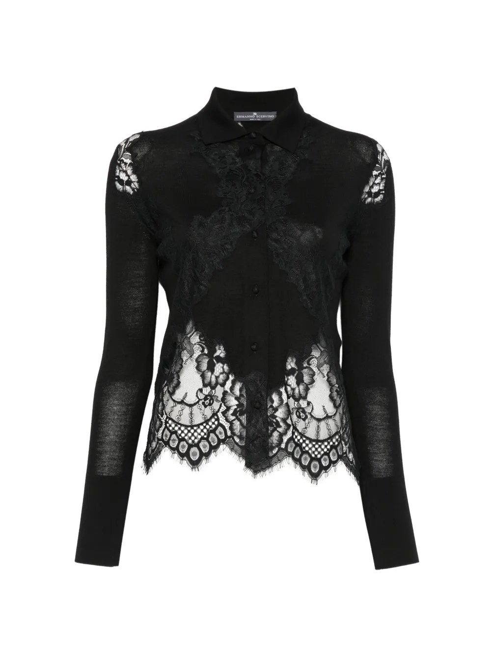 Ermanno Scervino lace-panelled button-up cardigan - Nero