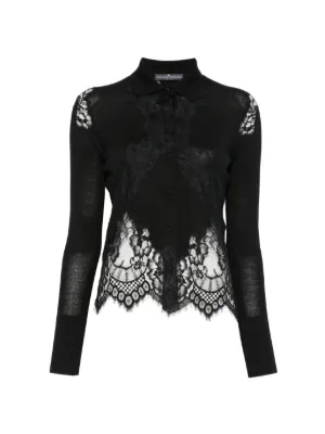 Ermanno Scervino lace-trimmed Ribbed Cardigan | Black | FARFETCH