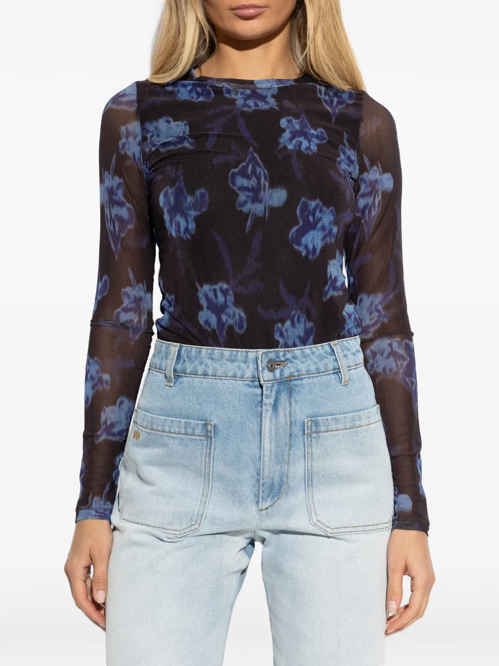  Rag & Bone Floral-print Long-sleeves Top - Black 