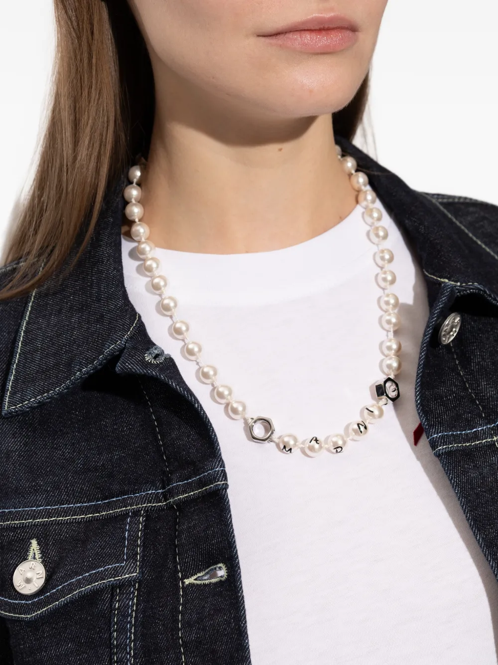 Marni logo-lettering necklace - Beige