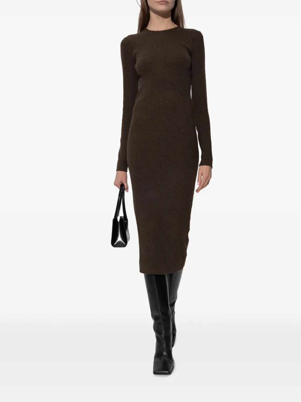 FEAR OF GOD ESSENTIALS Ribgebreide jurk met lange mouwen Bruin
