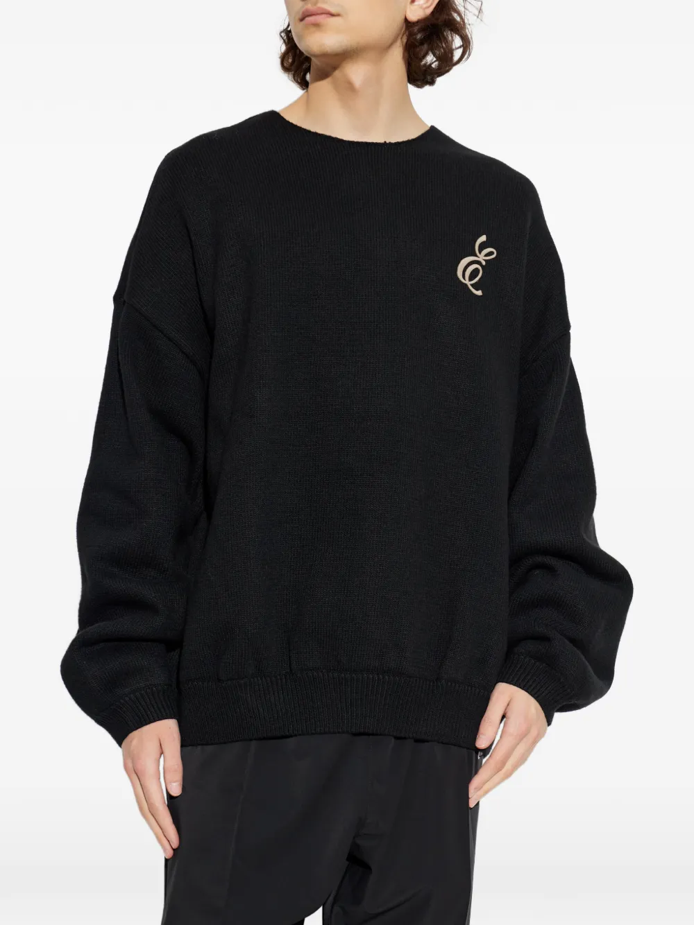 FEAR OF GOD ESSENTIALS Trui met geborduurd logo en ronde hals Zwart