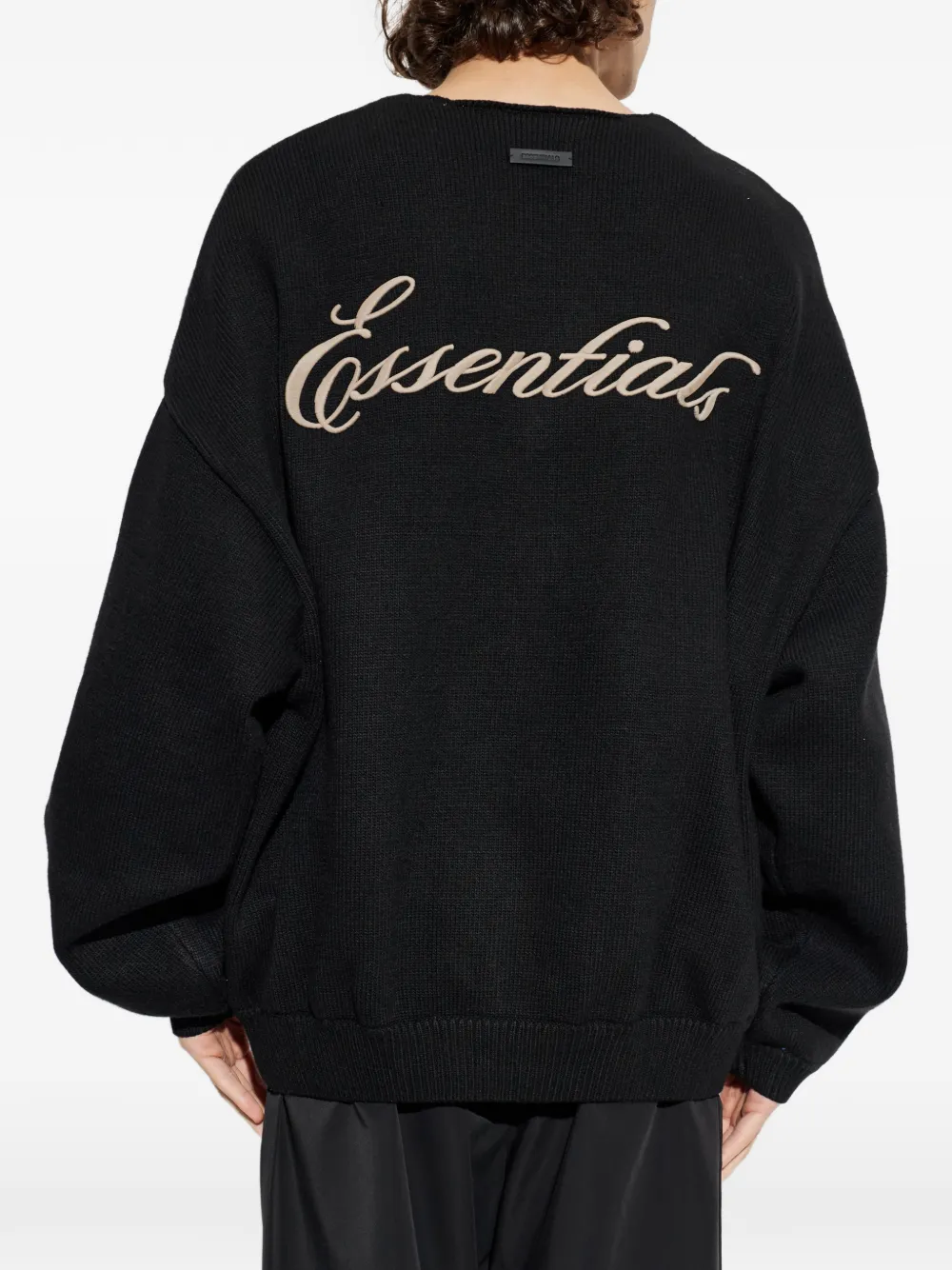 FEAR OF GOD ESSENTIALS Trui met geborduurd logo en ronde hals Zwart