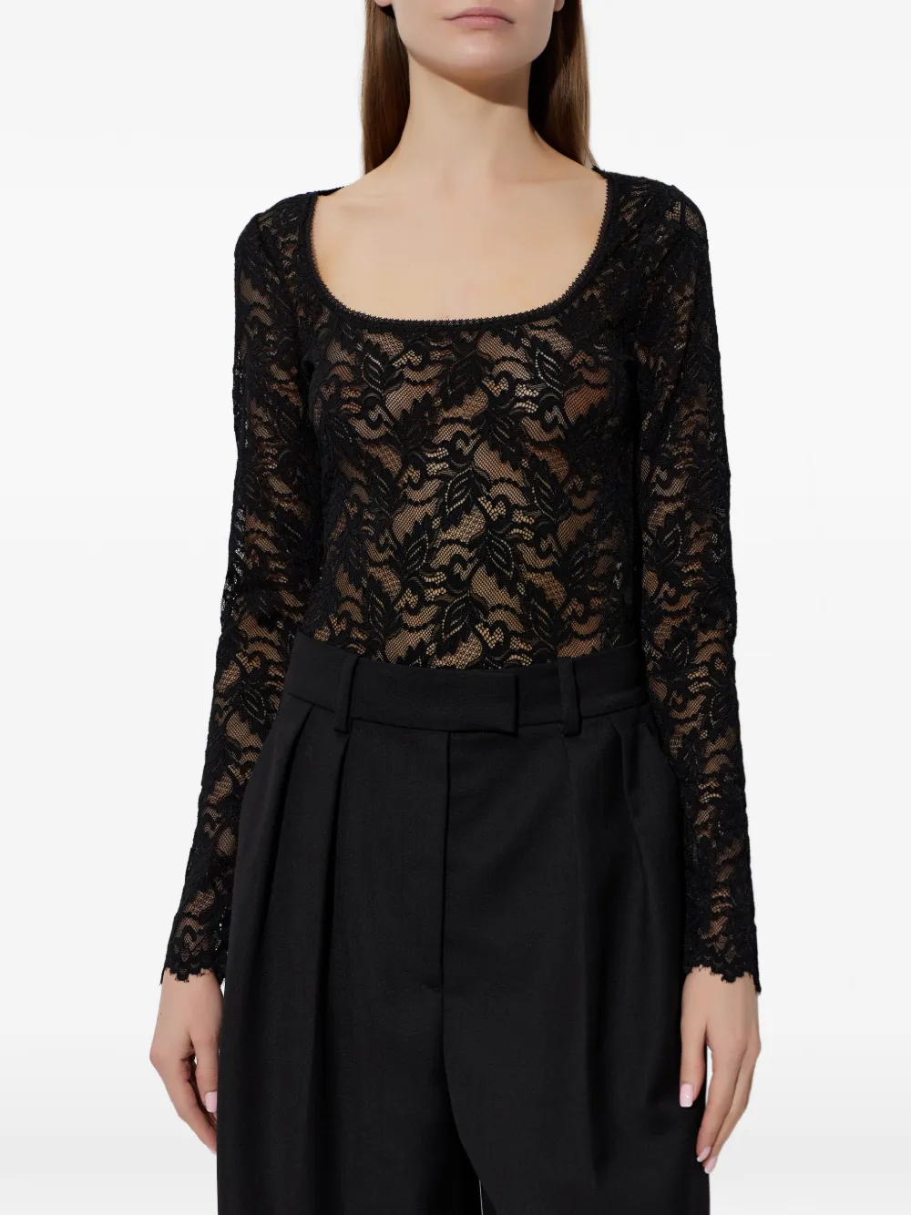 Loveshackfancy Jannie Lace Long-sleeves Bodysuit - Black 