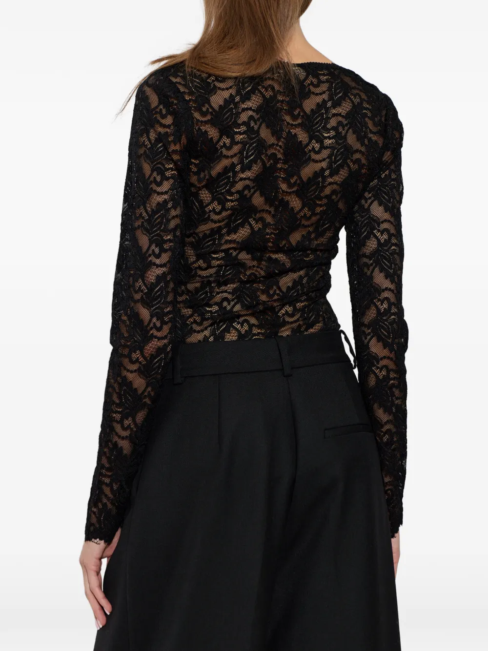 LoveShackFancy Jannie body met lange mouwen en kant Zwart