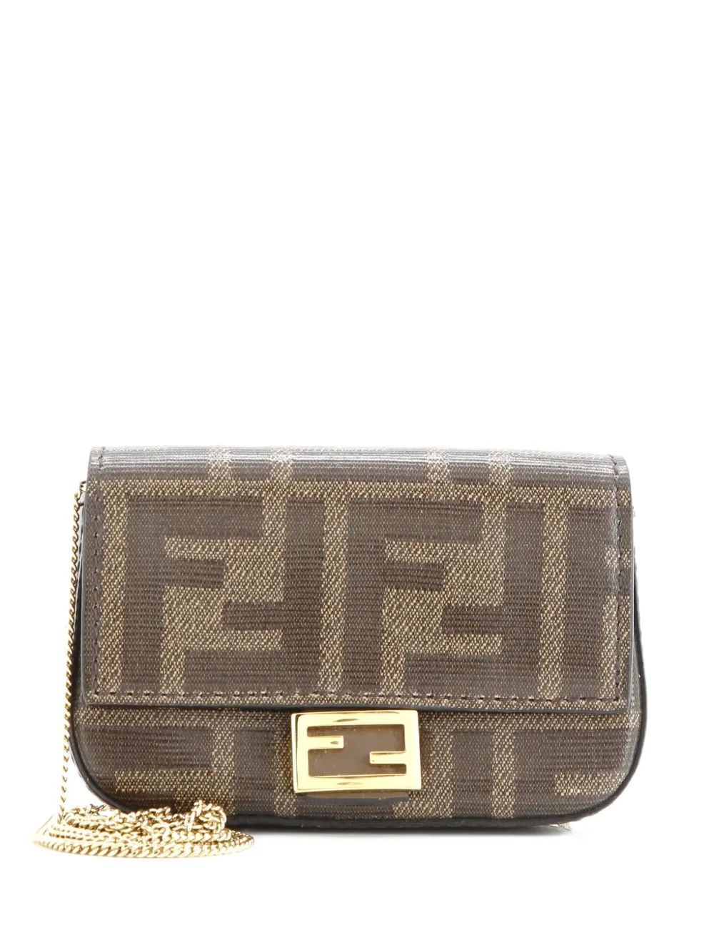 Fendi Pre-Owned Chain Baguette Charm Bag Zucca Coated Canvas Nano crossbody bag | Brown | Image 1