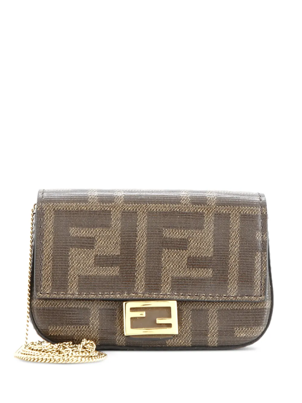 Fendi Pre-Owned Chain Baguette Charm Bag Zucca Coated Canvas Nano crossbody bag - Marrone