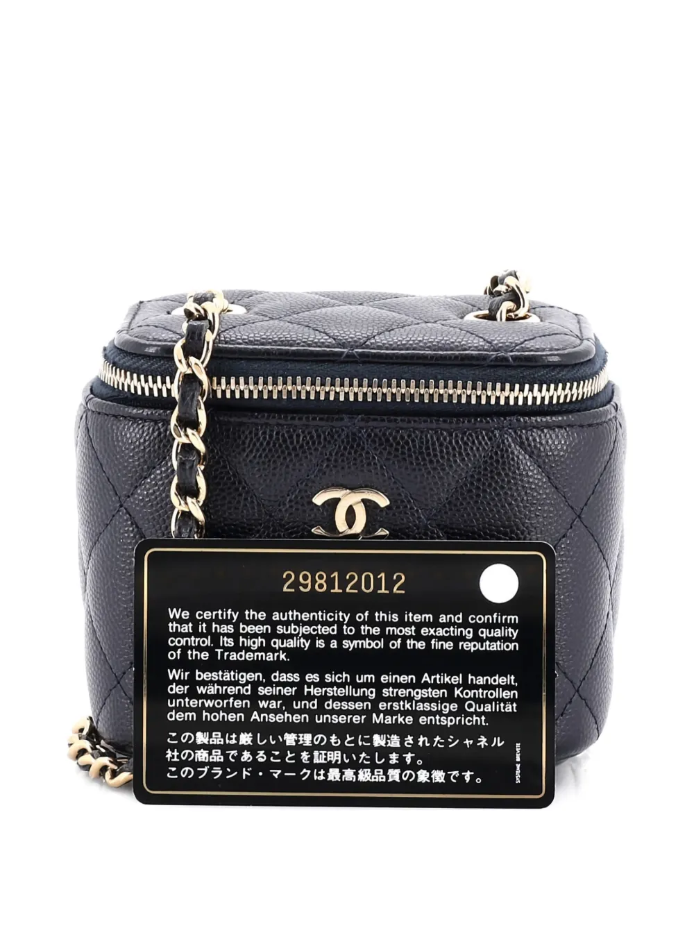 Pre-owned Chanel Classic Vanity Case With Chain Quilted Caviar Mini Pouch In Blue