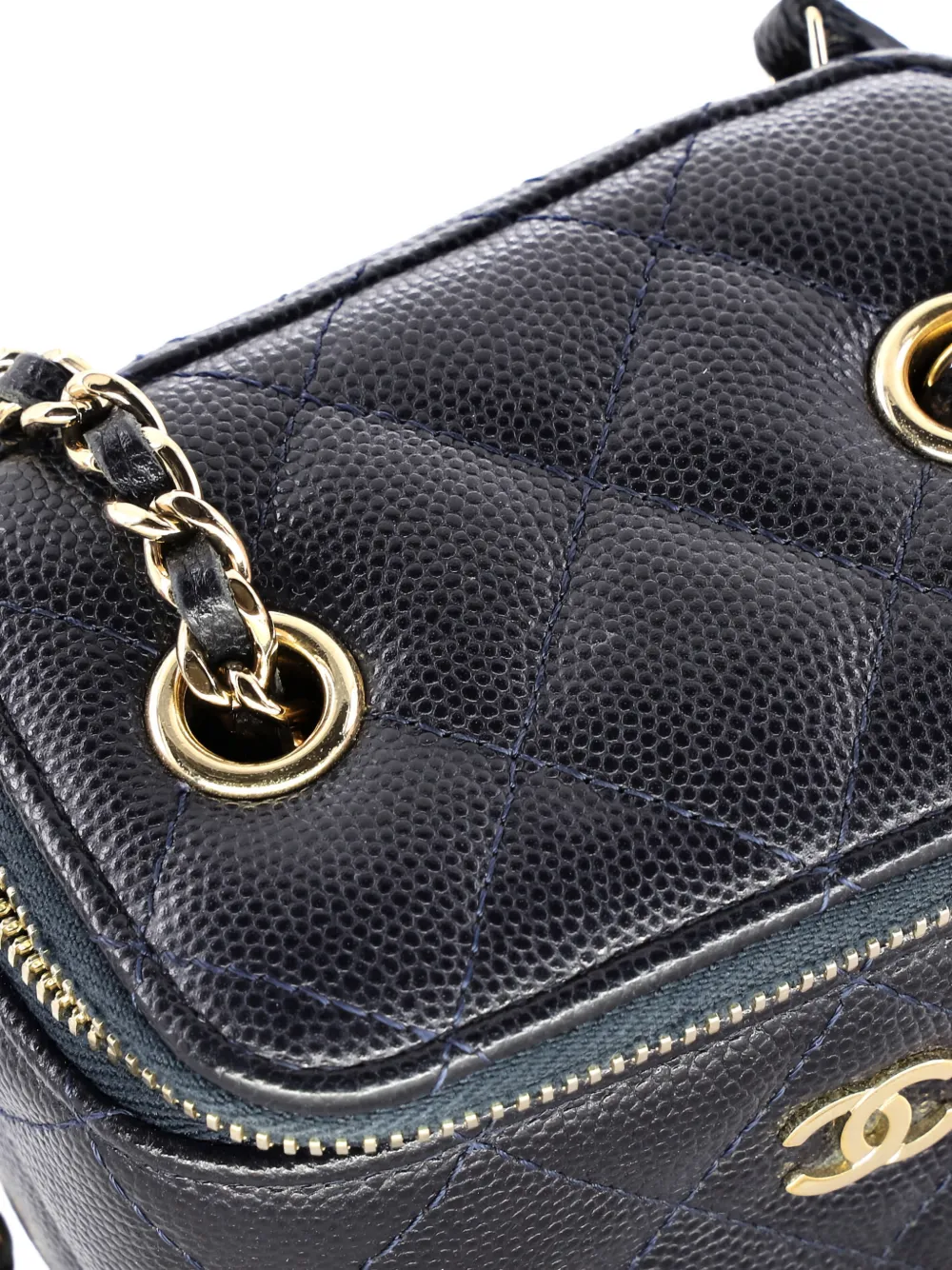 Pre-owned Chanel Classic Vanity Case With Chain Quilted Caviar Mini Pouch In Blue