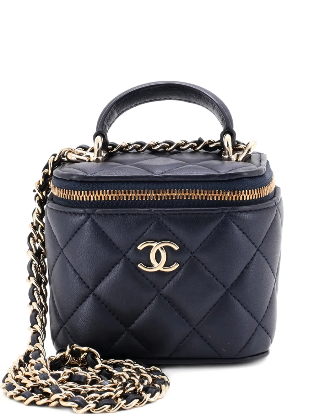 CHANEL Pre-Owned Classic Top Handle Vanity Case with Chain Quilted Lambskin Mini crossbody bag - Blu