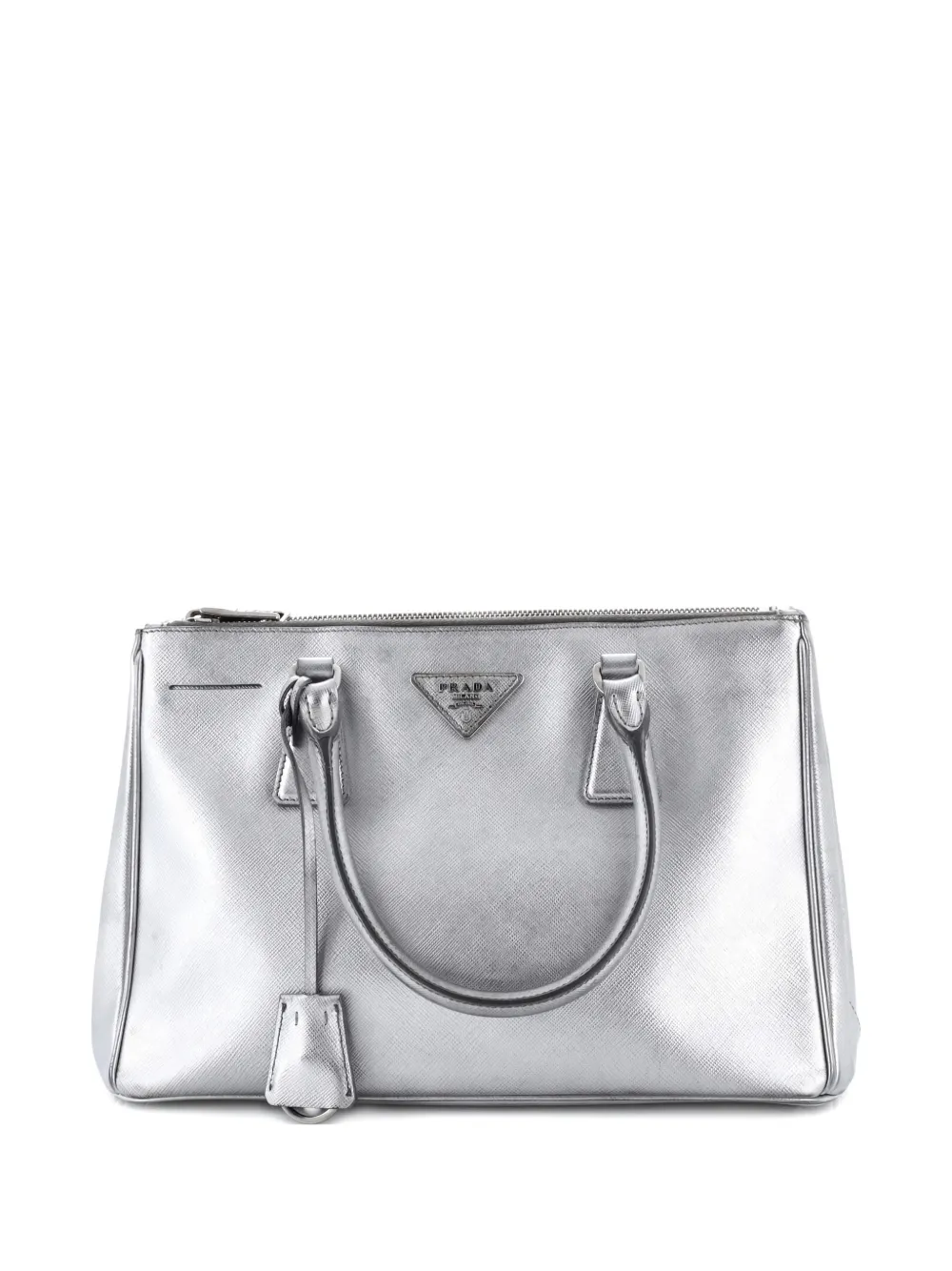Prada Pre-Owned Double Zip Lux Saffiano Leather Small tote bag - Argento