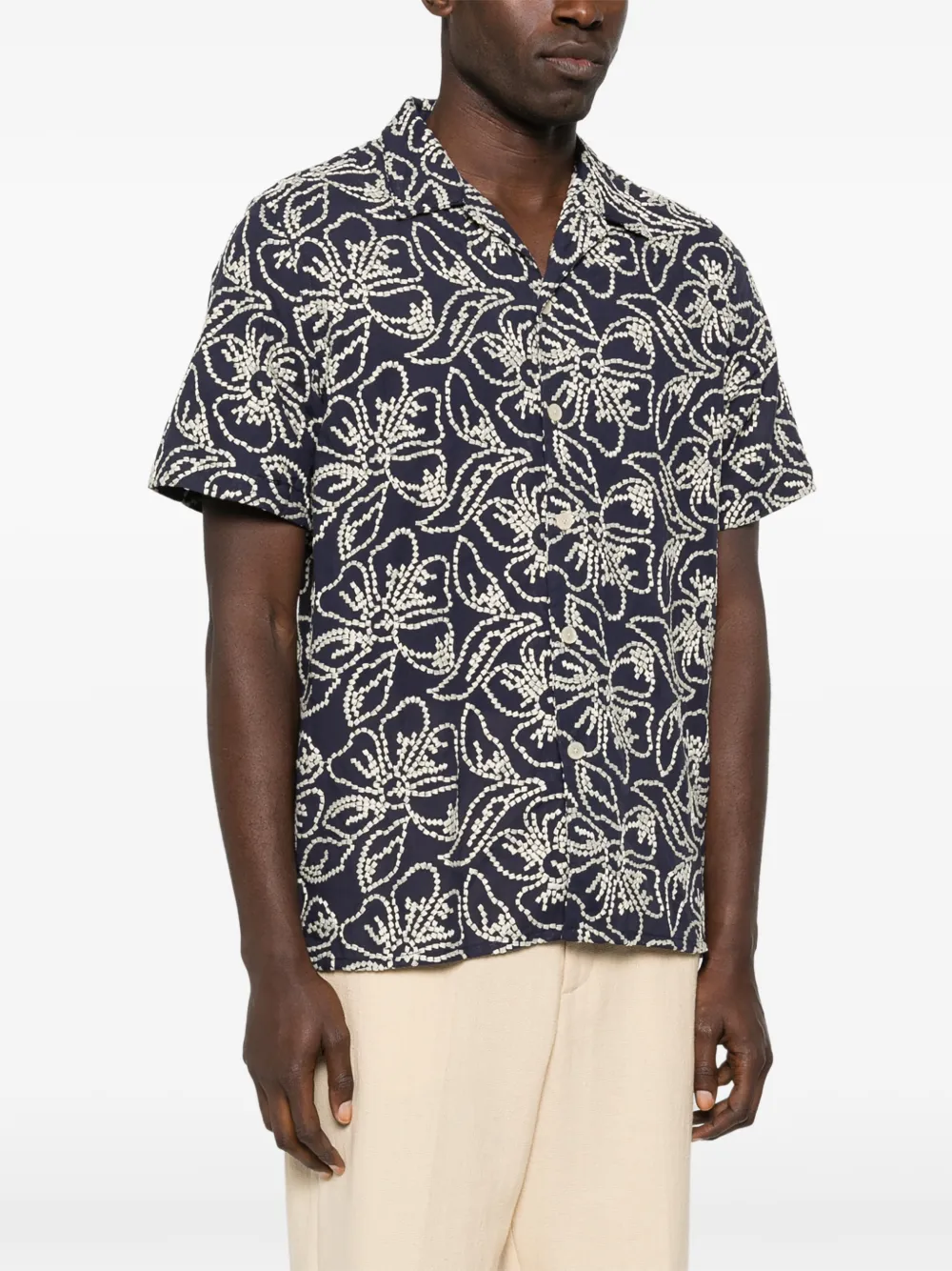  Ps Paul Smith Floral-embroidery Shirt - Blue 