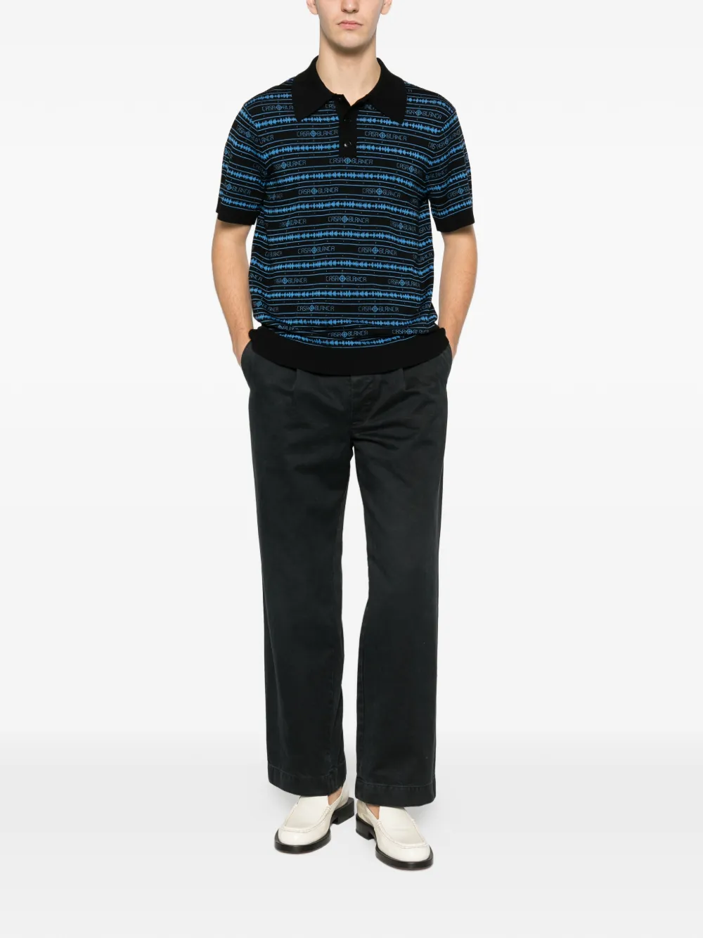 Casablanca branded striped polo shirt - Zwart