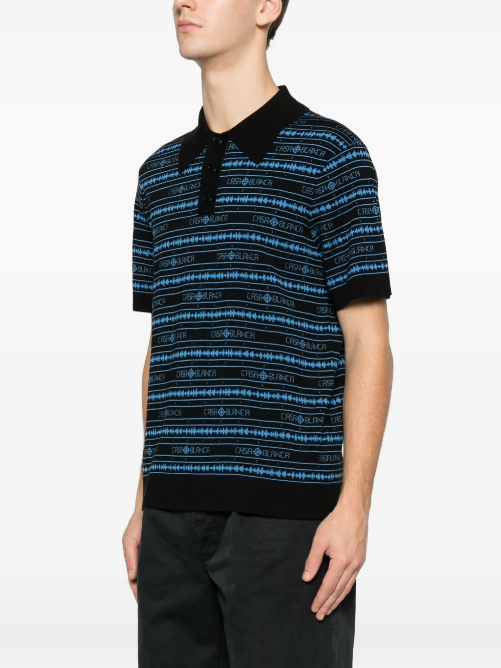 Casablanca Gestreept poloshirt met logo Zwart