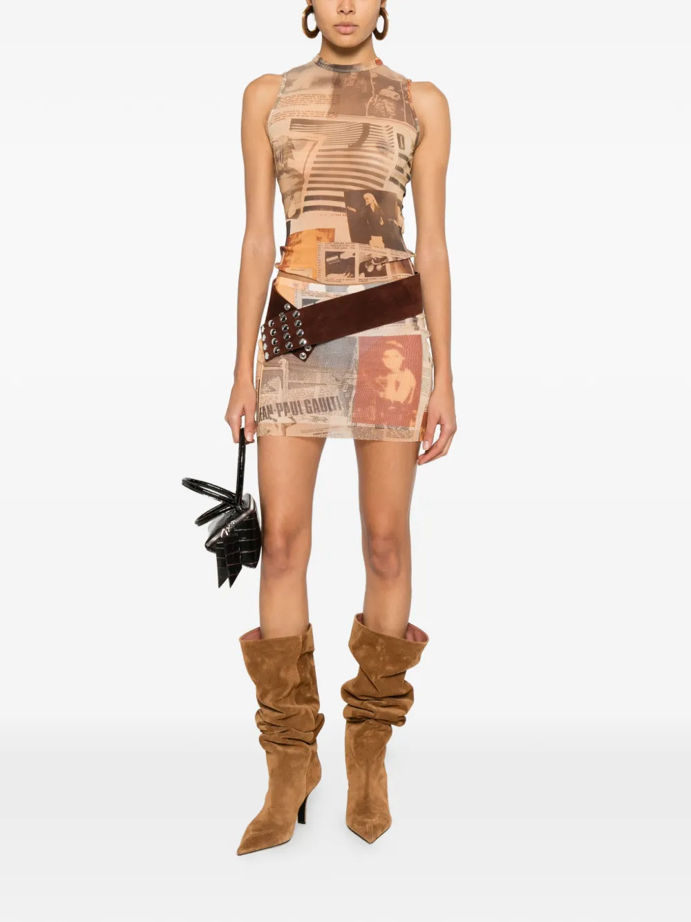 Jean Paul Gaultier newspaper-print mini skirt - Beige