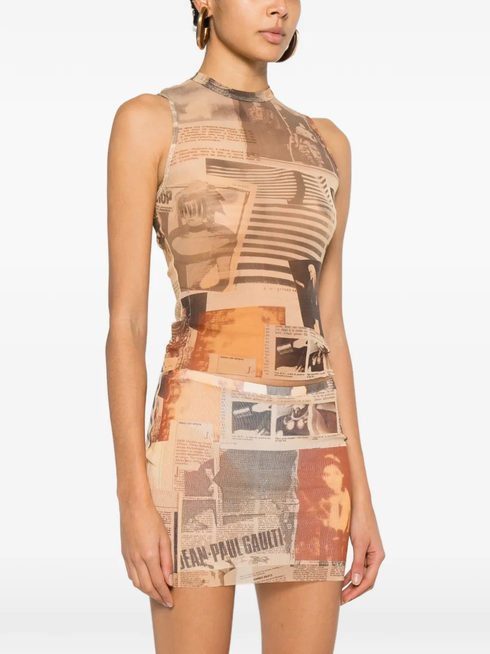  Jean Paul Gaultier Newspaper-print Top - Neutrals 