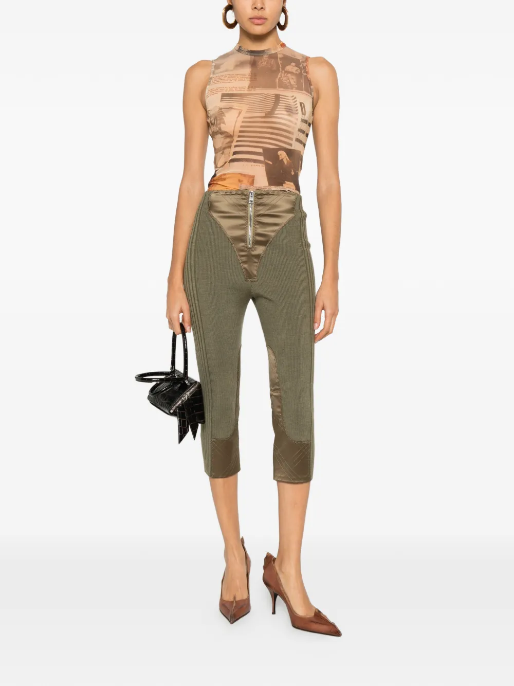 Jean Paul Gaultier zip-fastening panel-detail trousers - Groen